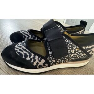 BIMBA Y LOLA WOMEN LEOPARD FAUX FUR Hook & Loop SHOES EUR 38 Size 7.5/8 EUC SB16